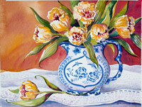 Blue Pitcher with Tulips